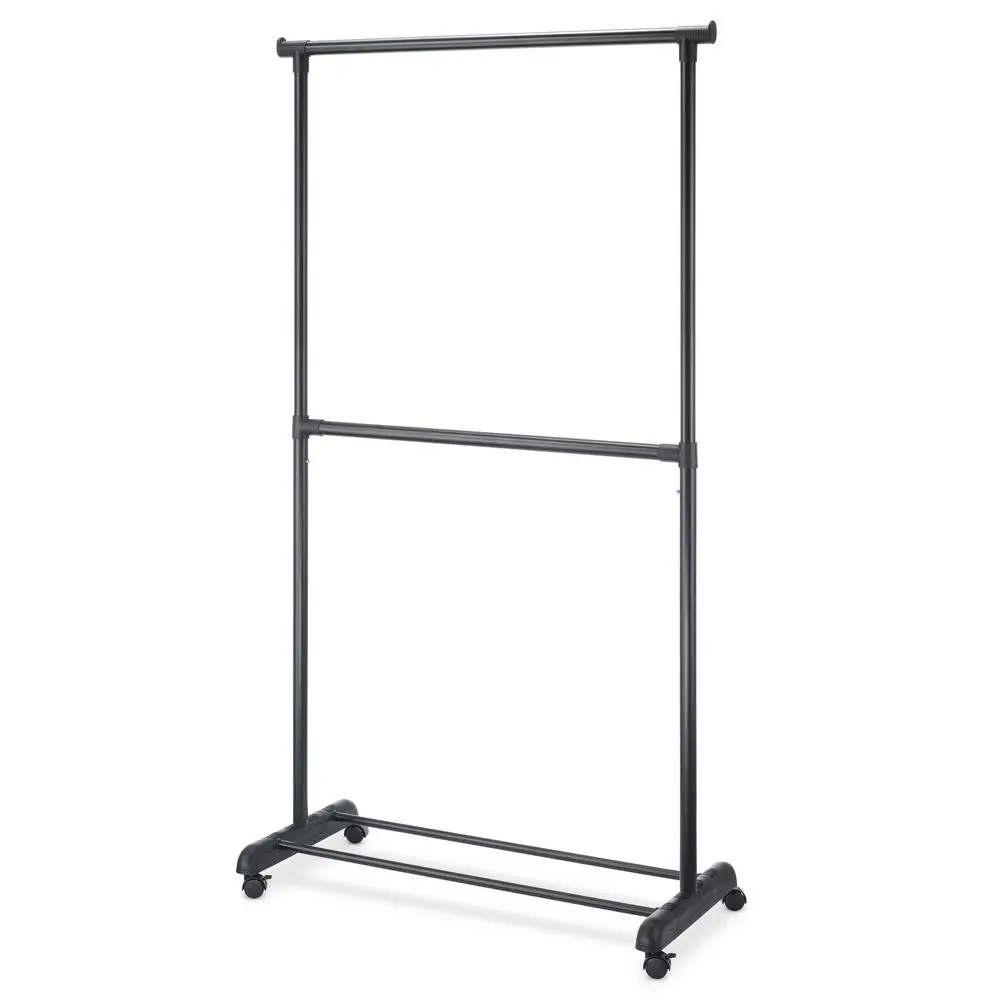 Whitmor 2-Rod Adjustable Height Garment Rack - Black Steel & Plastic, Smooth-Rolling Wheels, Easy No-Tool Assembly, Motorhome Part & Accessories, Laundry Accessory, 18.5x37.25x70.25 in, Model 6898-10159, Easy Assembly