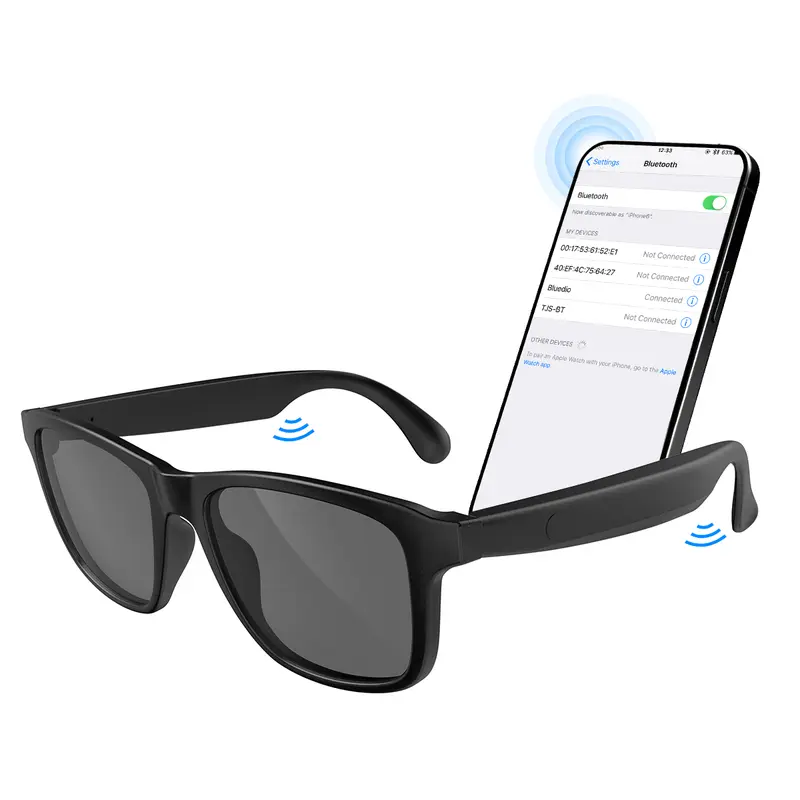 Unisex Smart Music Glasses - Wireless Bluetooth Wearable Plastic Audio Sunglasses with 8h Music Play, Built-in Mic, Speakers, Button Control, UV Protection for Running, Walking