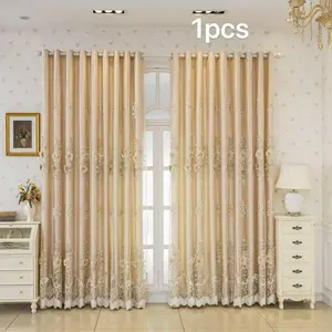 Floral Embroidery Curtain, 1 Count Double Layer Luxury European Style Curtain, Machine Washable Curtain, Home Decoration Curtain for Home Living Room Bedroom Decor, Window Curtain