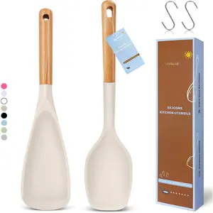 Large  Cooking Spoons Set, 2 count Heat Resistant Serving Spoon, Multifunction Nonstick Spatula Spoon, Kitchen Cucharras de Silicona for Mixing, Stiring, Basting, Scooping, Scraping