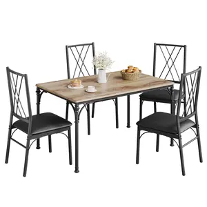 Garvee Burlywood 4-Person Farmhouse Dining Table Set with Bench - Modern Compact Space-Saving Kitchen Dinette Set