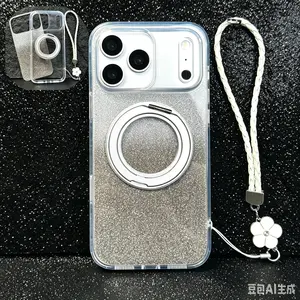 Transparent  phone case, 360 ° fully rotating ring holder, anti drop and anti yellowing translucent protective case, suitable for iPhone 13/14/15/16/17 full Pro/ProMax/Air