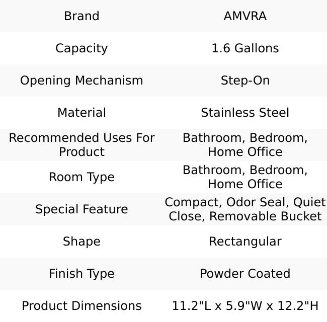 AMVRA Small Bathroom Trash Can with Lid Soft Close, Step Pedal, 6 Liter / 1.6 Gallon Stainless Steel Garbage Can with Removable Inner Bucket, Anti-Fingerprint Finish (Black)