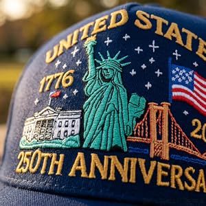 250th Anniversary USA Hat, Adjustable Embroidered Patriotic Retro Washed Baseball Caps