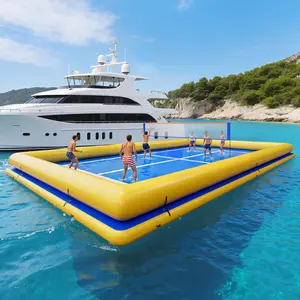 AMERLIFE 46×26 FT Commercial Inflatable Pickleball & Volleyball Court, Floating Arena with PVC Platform and Quick-Setup Net, Floating Mat for Lakes & Pools, Blue & Yellow