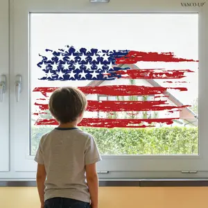 1 Piece (30*60cm) Vintage Brush Flag Static Cling Window Sticker Independence Day Red White Blue Glass Decor Sticker for Home Decoration