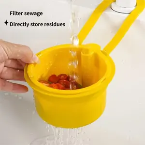Hanging Sink Basket, Adjustable Hook, Detachable Filter, Space Saving Drain Basket, Single Button Drainage, Kitchen Bathroom Organizer