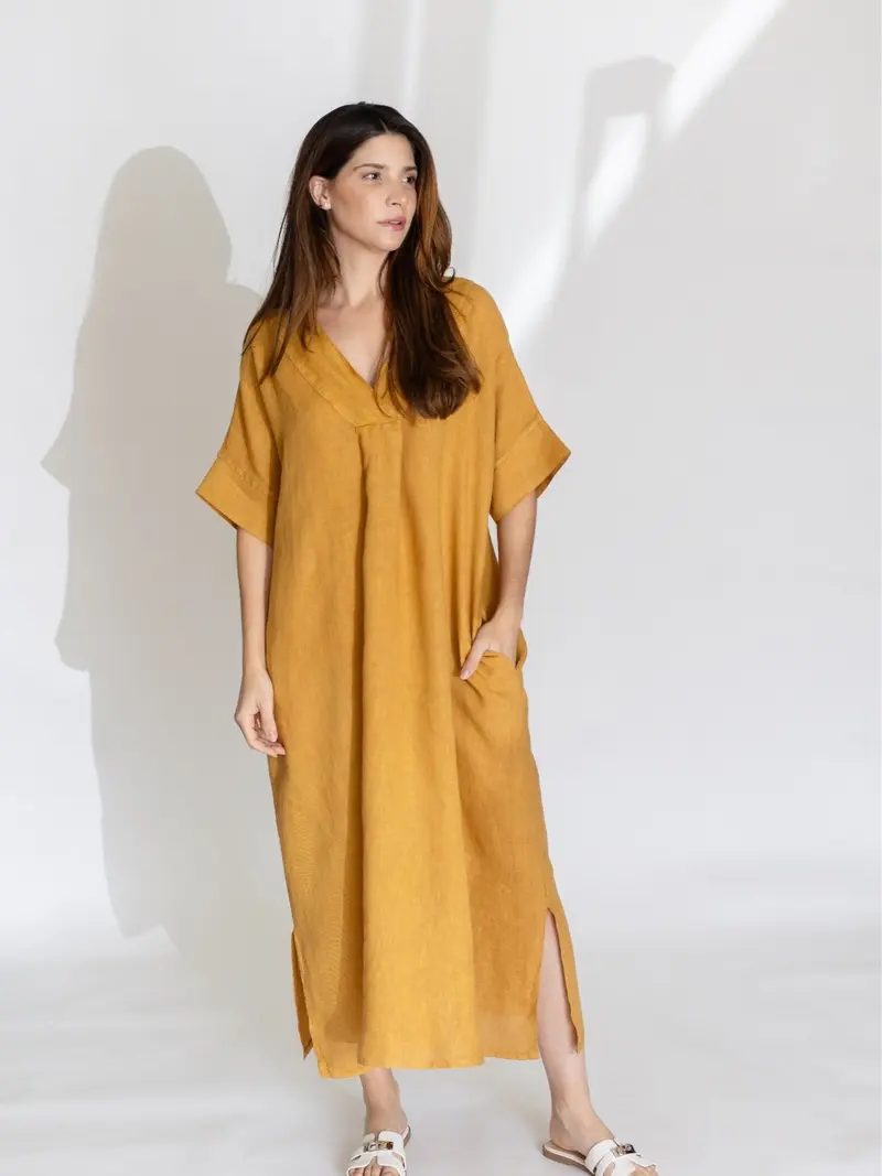 knee length dresses for ladies Linen Dress I by Primavera Collection main image 1