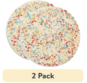 Sweet Rose Braided Placemat (2 Pack) - Multicolor 15" Round Tableware - Coasters