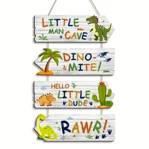 Wooden Dinosaur Room Decor Set, Jungle Dinosaur Wall Art, Wall Hanging Decor, Inspirational Quotes Wooden Plaques, Perfect for Living Room Bedroom Game Room Decoration