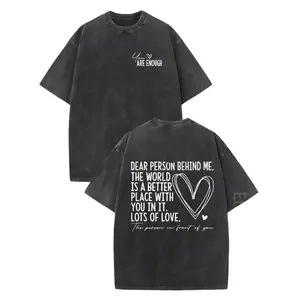 Washed Cotton T-Shirt Double-Sided "DEAR PERSON BEHIND ME" Print with Heart Design 100% Cotton Round Neck Short Sleeve Streetwear Casual Machine Washable Trendy Graphic Tee