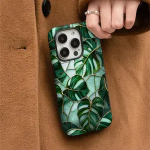 Trendy Glass Leaf iPhone 17 Pro Max Case, Casing, 16/15/ pro, Pro maTropical Rainforest Floral Hard Protective Cover, Shockproof Drop-Resistant Phone Shell, Accessories, Stylish Nature-Inspired Design for iPhone 16PM