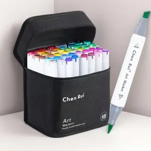 Chen Rui 48/60/80/120 Colors Double Tipped Permanent Art Markers, Dual Tip Pens, Chisel & Brush Professional Marker Set With Base Drawing Supplies Kit Art Materials For Adults Coloring Book Sketching Illustration Back To School Christmas Gifts