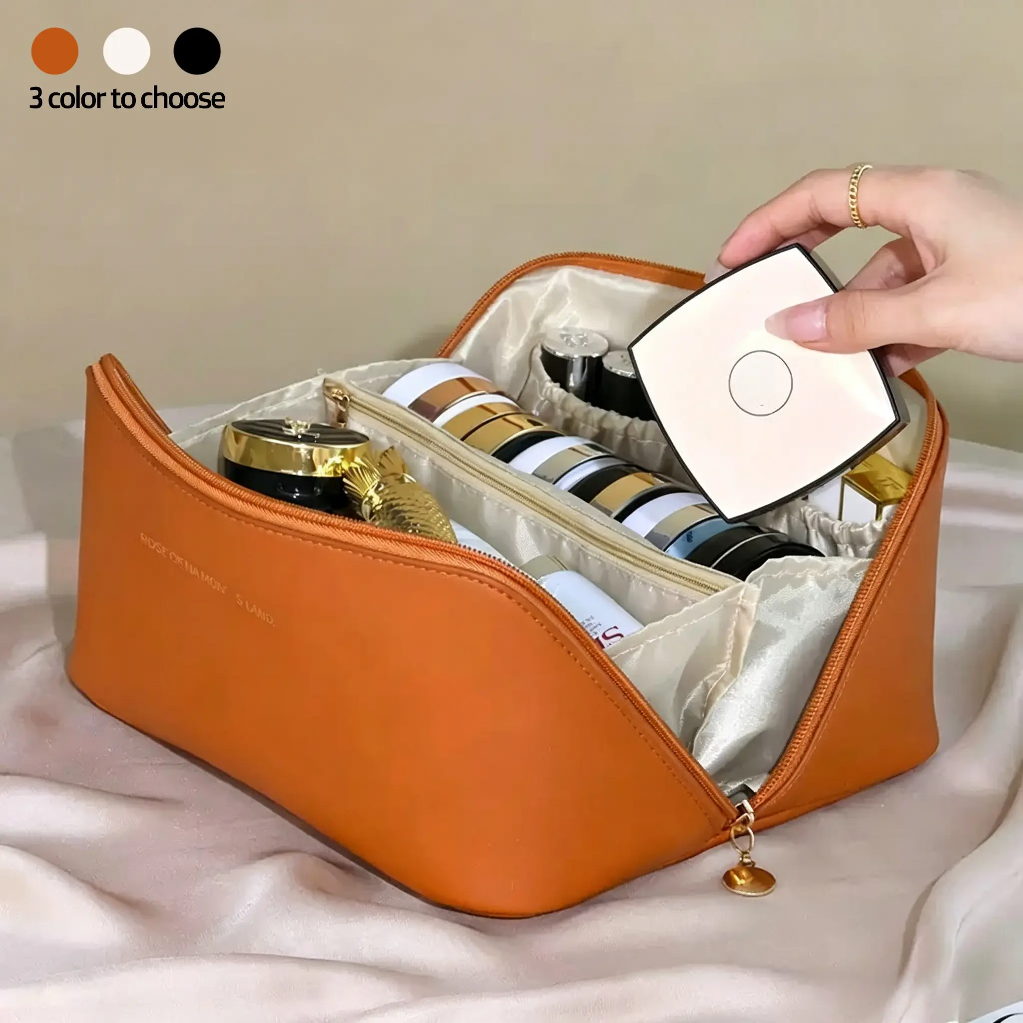 Letter Pattern Makeup Bags Organizers Insert With Light, Waterproof PU Leather Toiletry Bag Goyard Storage, Cosmetic Bag Gifts Personalized For Purse, Travel Makeup Bag, Travel Makeup Pouch, Suitable for Women Men, For Purses, Travel, Work, Car
