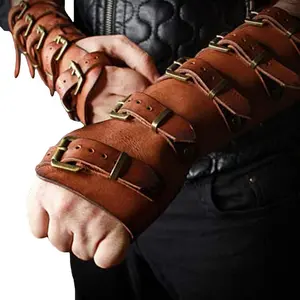 Syktkmx Gauntlet Wristband Medieval Vambrace Arm Cuff Armor Buckled Punk Gothic Faux Leather Costume Bracer