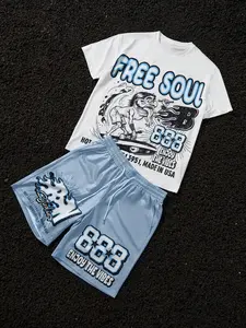 World Pattern Vibrant Design T-Shirt & Shorts Set, Y2K Style Casual Summer Loose Fit, Comfortable Fashionable Vibes Clothing for Men Women Kids