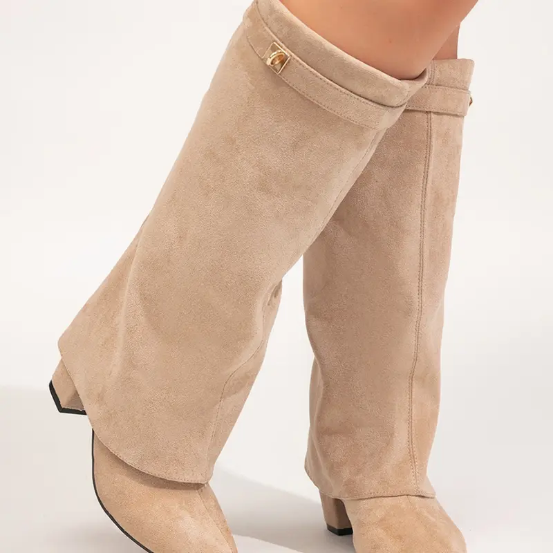 Elegant Classy Wide-Cut Marotta Suede High Heel, Buckle Design, Fashionable Women's Shoes, Footwear, Perfect for Special Occasions, Comfortable and Trendy Style, Boots With The Heels