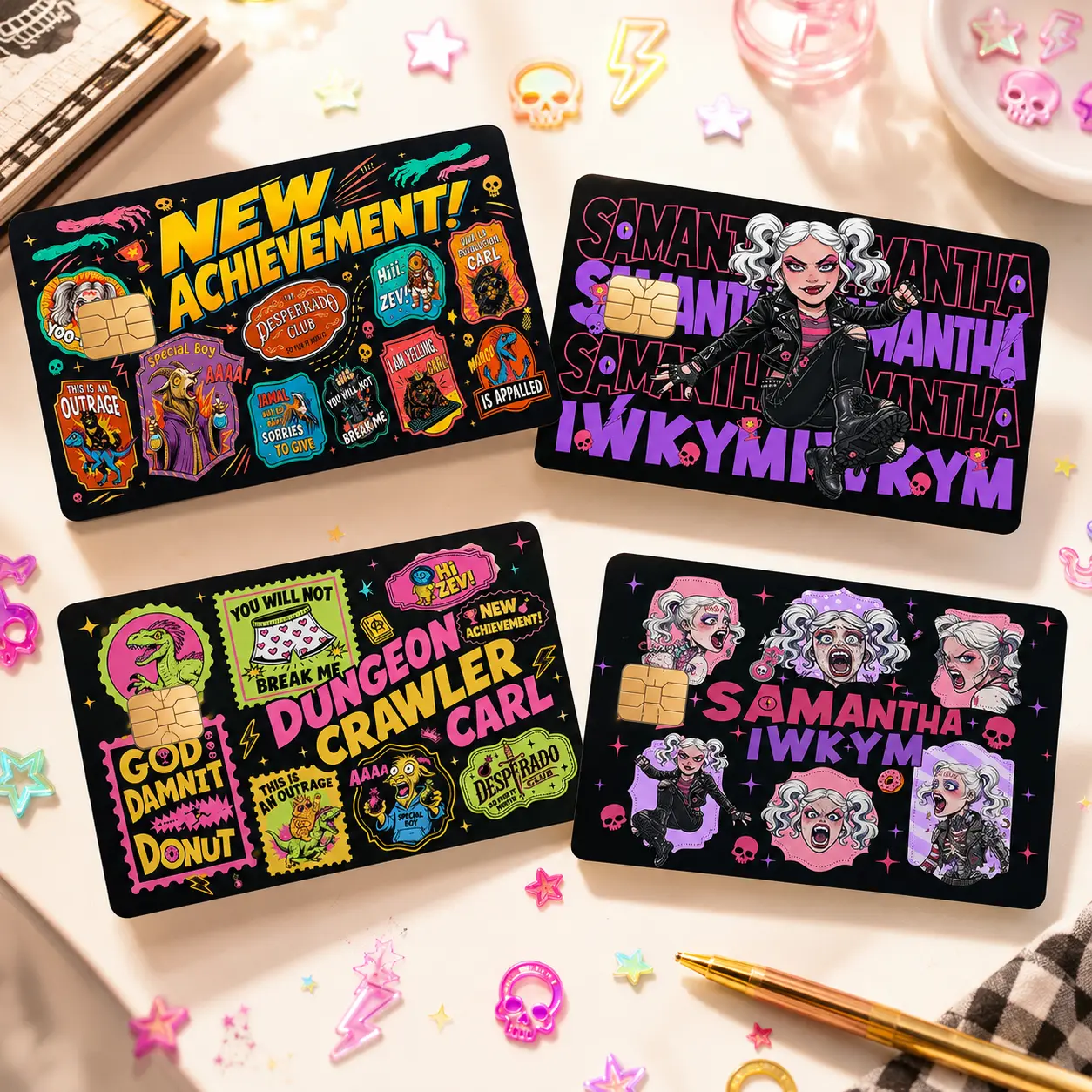 Dungeon Crawler Carl & Samantha Card Skin Set, Princess Donut Credit Card Skin, Booktok LitRPG Vinyl Card Cover Gift