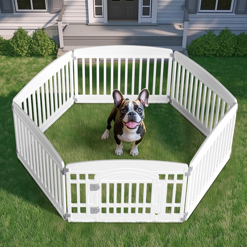 Plastic Pet Playpen, Durable Puppy Playpen with Lockable Door and Non-Slip Bottom, Portable Indoor Outdoor Puppy Pen