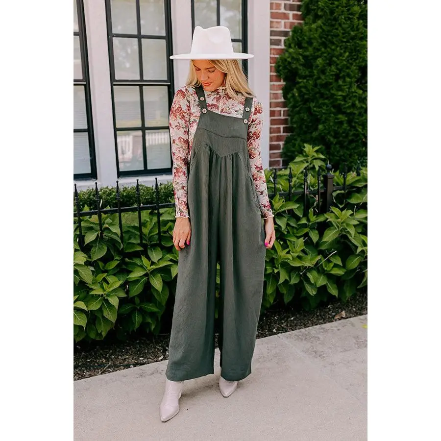 Happy Sanctuary Wide Leg Jumpsuit in Army Green