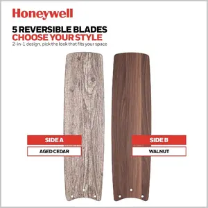 Honeywell Foxhaven Farmhouse 52 Inch Ceiling Fan with Light Dual-Mount LED 5 Reversible Blades Gray Cedar Walnut Finish Matte Black