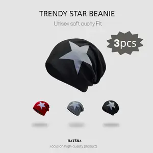 3pcs Star Print Slouchy Beanie – Trendy Unisex Knit Hat for Fall & Winter,– Casual Streetwear Slouch Cap for Men & Women,New Year Gift Beanie Watch Hat