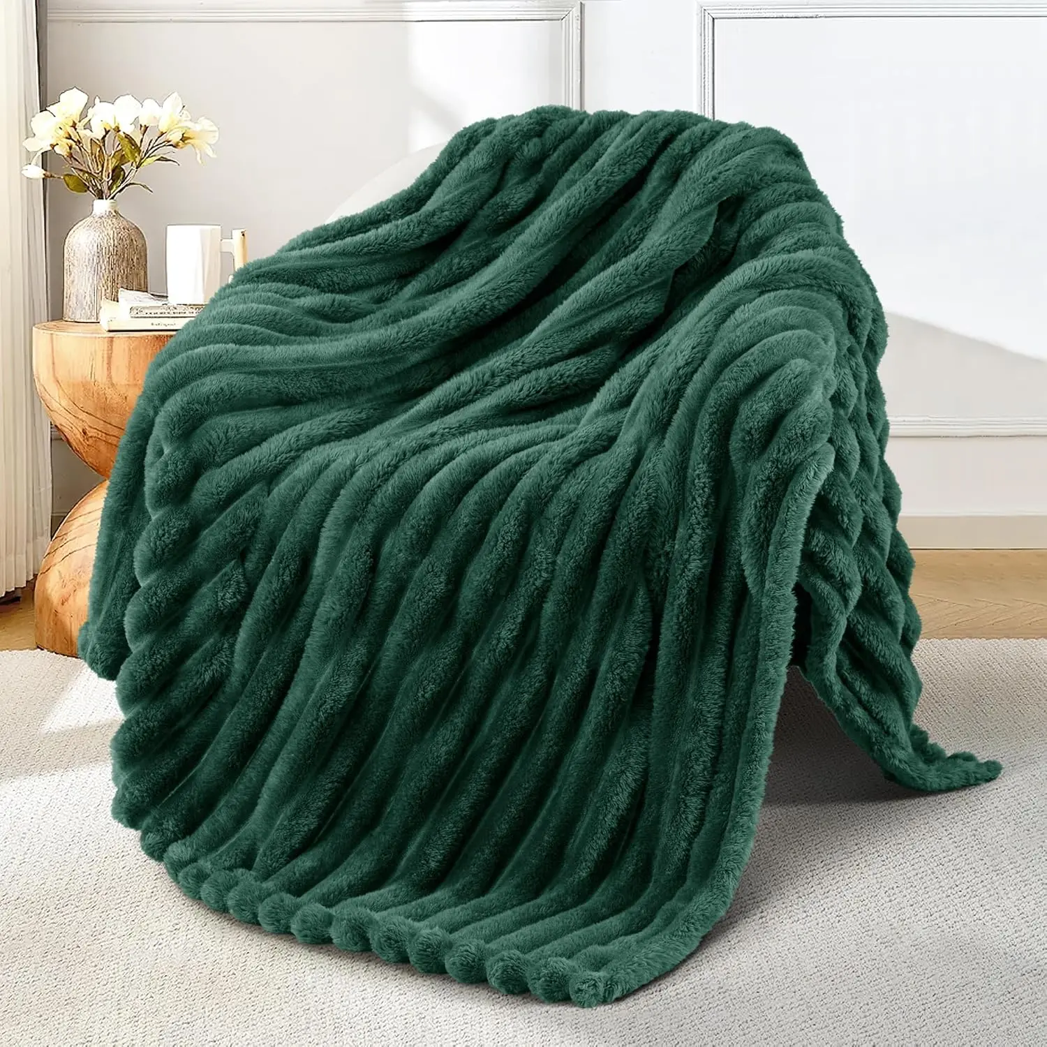 Flannel Fleece Blanket - Queen Size 90x90 in Mustard Yellow Super Striped Jacquard, Lightweight Fuzzy, Soft & Cozy, Versatile for 2 Seasons, Elegant Design, Machine Washable, Flannel Fleece Blankets