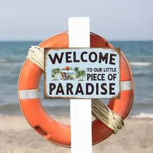Beach Paradise Aluminum Sign - Funny Outdoor Wall Decor for Pool & Backyard