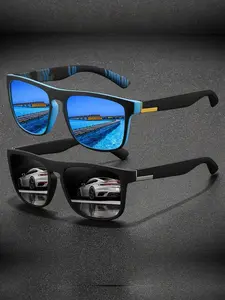 2pairs of the latest color-blocked vintage, suitable for both men and women, available in multiple colors, perfect for various occasions, featuring UV400 protection to effectively safeguard eyes, designed by a luxury brand, High Quality Sunglasses