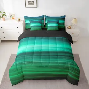 Green Teal Bedding Set Turquoise 7 Piece Bedding Set Green Minimalist Lines Comforter Modern Design Bed Set Includes Comforter,Sheet Set,Pillowcases & Pillow Covers Quilt Boys