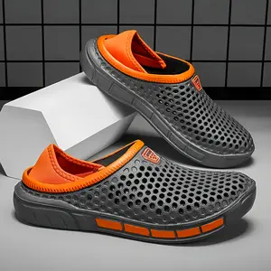 Men's Lightweight Water Shoes - Quick-Dry Cushioned Sole, Non-Slip Grip for Hiking, Beach, Camping - Open-Toe Design in Dark Gray/Orange Accents - All-EVA Construction for Outdoor & Casual Summer Footwear, Beach Sandals, Breathable Pattern,