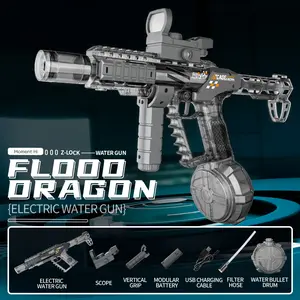 Flood Dragon 2026 New Automatic Electric Water Gun with Large Capacity Powerful Spray Super Long Shooting & Lighting Function USB Charging Cable Durable FlameSpray Toy Gift for Adults & Children