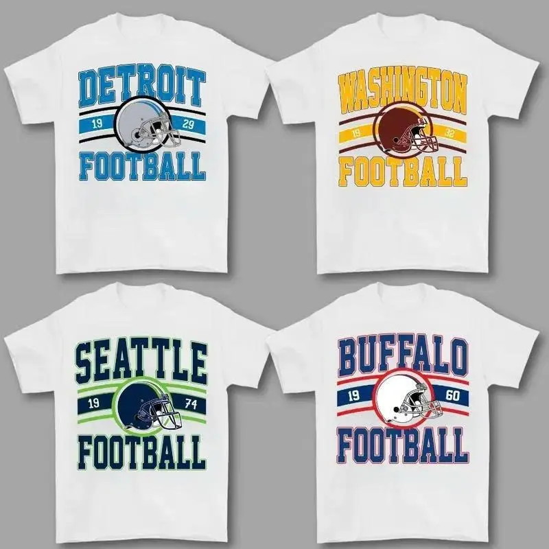 Vintage All Team Football T-Shirt, Retro City Helmet Graphic Tee, White Color Unisex Game Day Shirt for Men and Women, Classic Sport Fan Cotton Top Menswear Casual Game Hometown T-Shirt Comfortable Football Graphic tees
