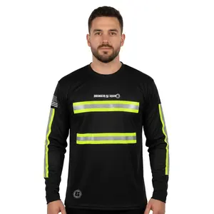 Black Reflective Long Sleeve Safety Shirt w/ Hi Vis Yellow Strips (Gen2)