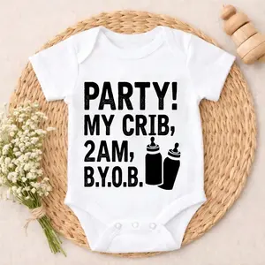 Cotton Baby Bodysuit Party My Crib 2am B.Y.O.B Print 100% Pure Cotton Non-Irritating Snap Closure Breathable Perfect For Gifting & Everyday
