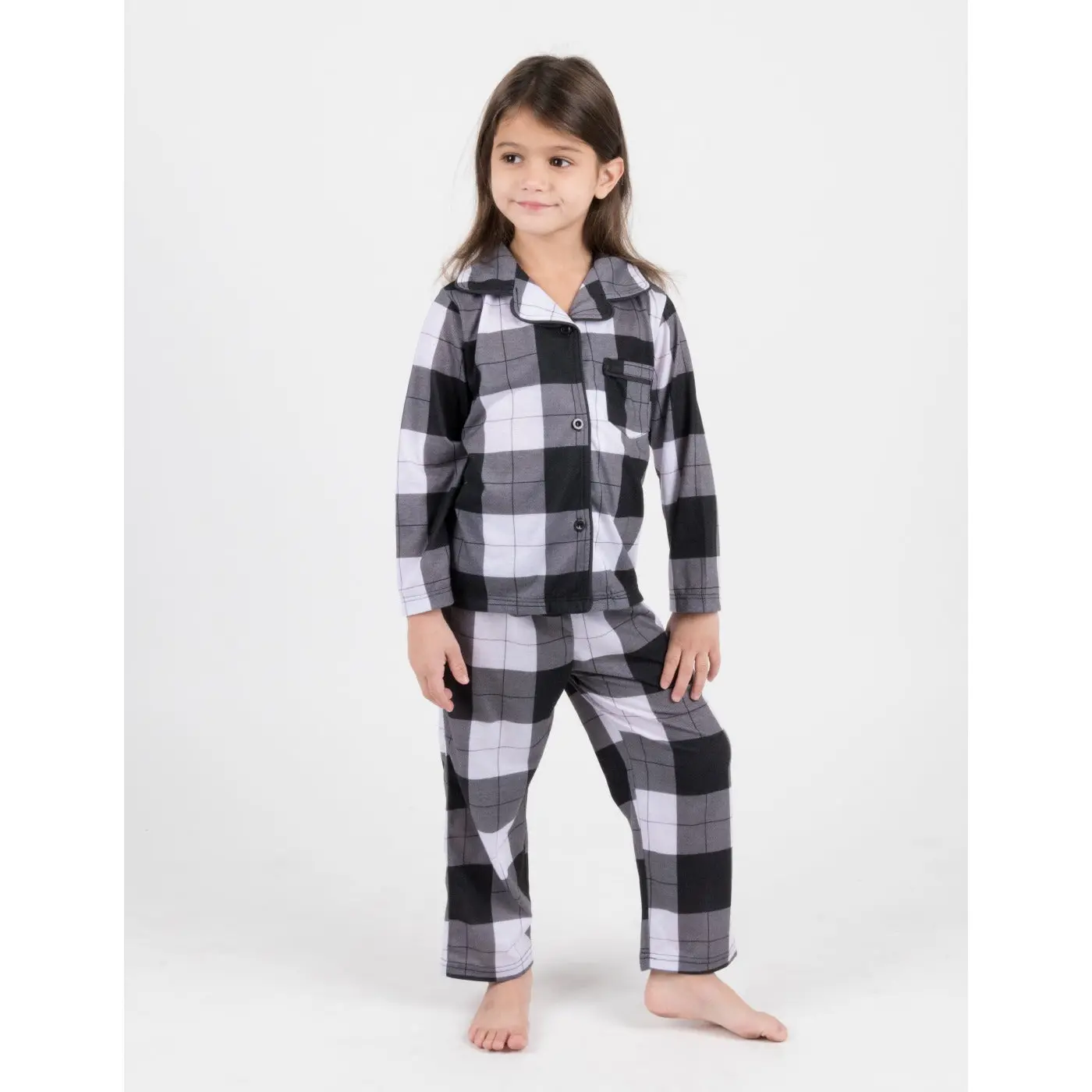 Kids Black & White Plaid Flannel Pajamas