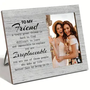 Best Friends Rustic Wood Picture Frame - 4x6 Inch Photo, Tabletop or Wall Display, Great Friend is Hard To Find, Wooden Design