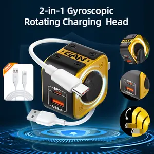 120W dual-port fast charging, USB-C fast charging, built-in data cable, compact fidget spinner design, low-temperature charging adapter and charging head, suitable for iPhone, Android phones, iPad, MacBook and laptops, suitable for home, office and travel