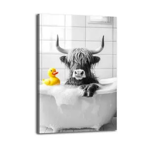 Highland Cow Black And White Canvas Aesthetic For The Bedroom Wall Sitting Room Dormitory Wall Office Wall Poster Decorative Painting Canvas Wall