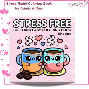 Stress Relief Coloring Book for Adults & Kids, Bold and Easy Coloring Pages with Cute Animals, Relaxing Anti Anxiety Coloring Book for Beginners Paperback