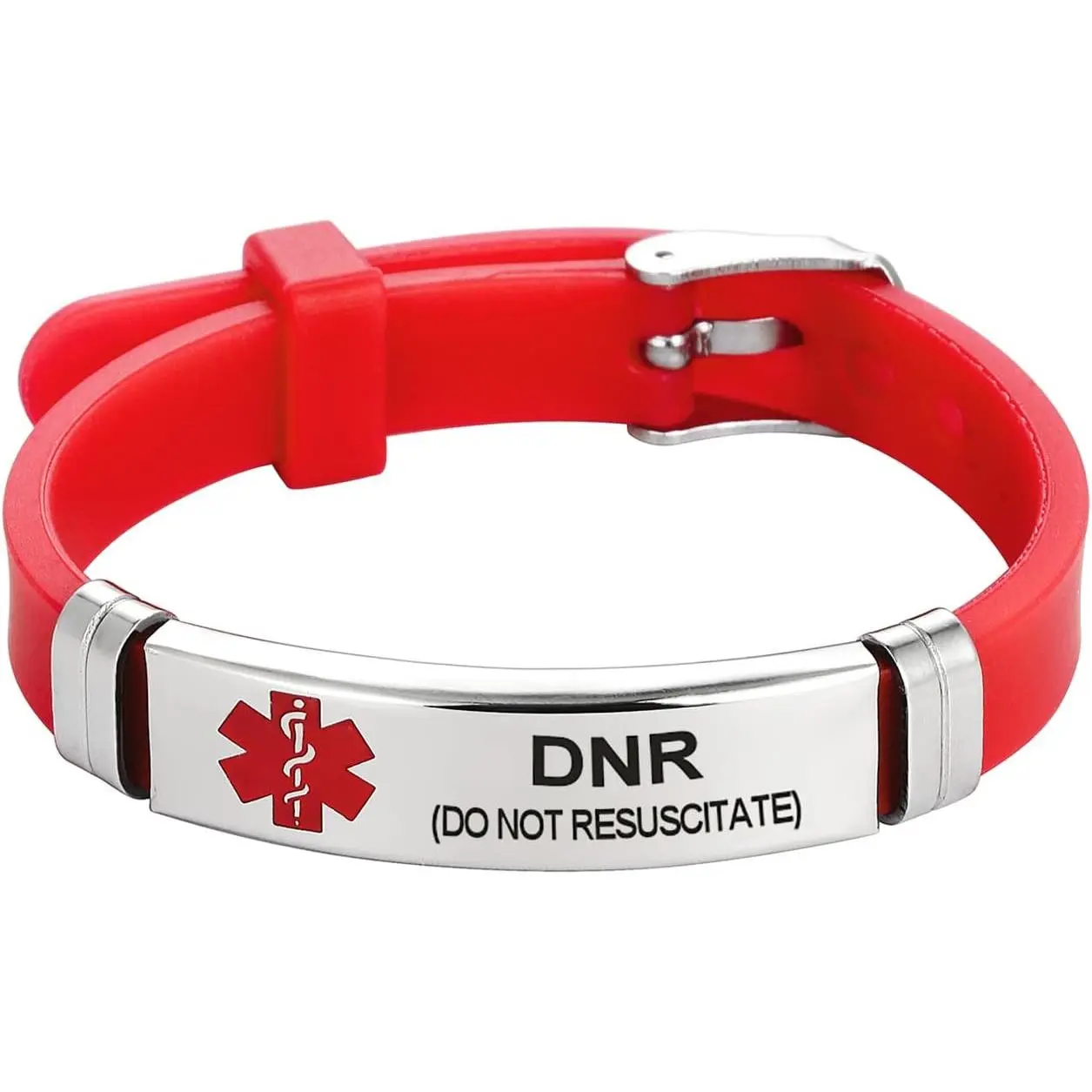 Women Red Medical Alert ID Bracelet Stainless Steel for Emergency First Aid Health Alert Silicone Wristband Bracelets Adjustable