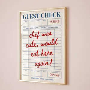 Chef Was Cute Would Eat Here Again Guest Check Print, Trendy Kitchen Art, Minimal Kitchen Poster, Chef Art Print, Restaurant Art, Gift Idea
