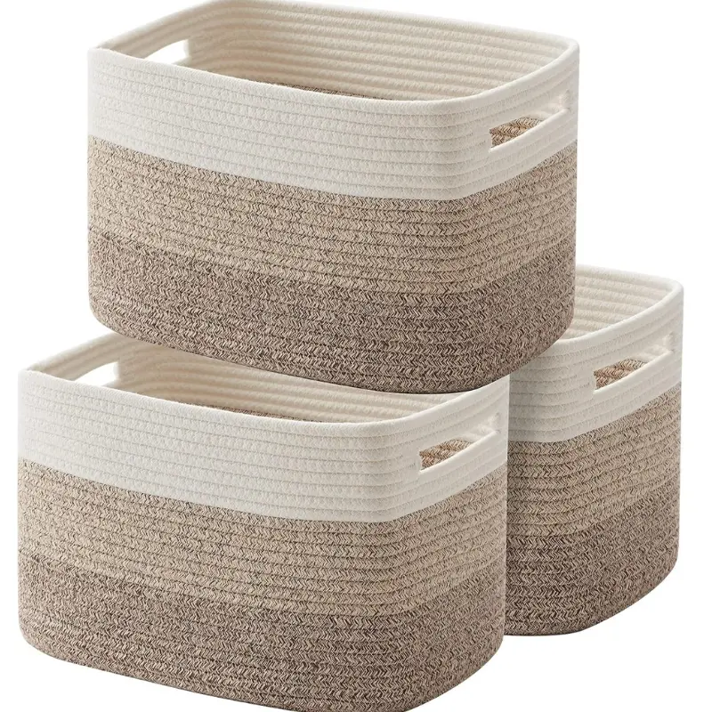[Christmas deal] 3 Storage Basket | Woven Baskets for Storage | Cotton Rope Basket for toys | Towel Baskets for Bathroom - Woven Basket for Toys Towel, christmas baskets, foldable with handle storage baskets