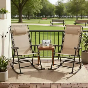 Foldable Set of 2 Outdoor Rocking Chairs, Foldable Reclining Zero Gravity Lounge Rocker with Pillow, Combo Design with Folding Legs