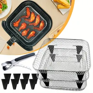 Upgrade 8inch Square Air Fryer Rack,Three Stacktable Dehydrator Rack,Square Air Fryer Accessories,Only Fit for Air fryer which inner size >8.2 inch(Square)