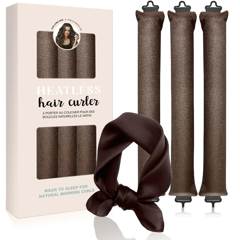 4-in-1 Heatless Curling Set - Velvet Texture Curling Rods, Silk Scarf for Wear to Sleep Styling on Long/Medium Curly Hair, Overnight