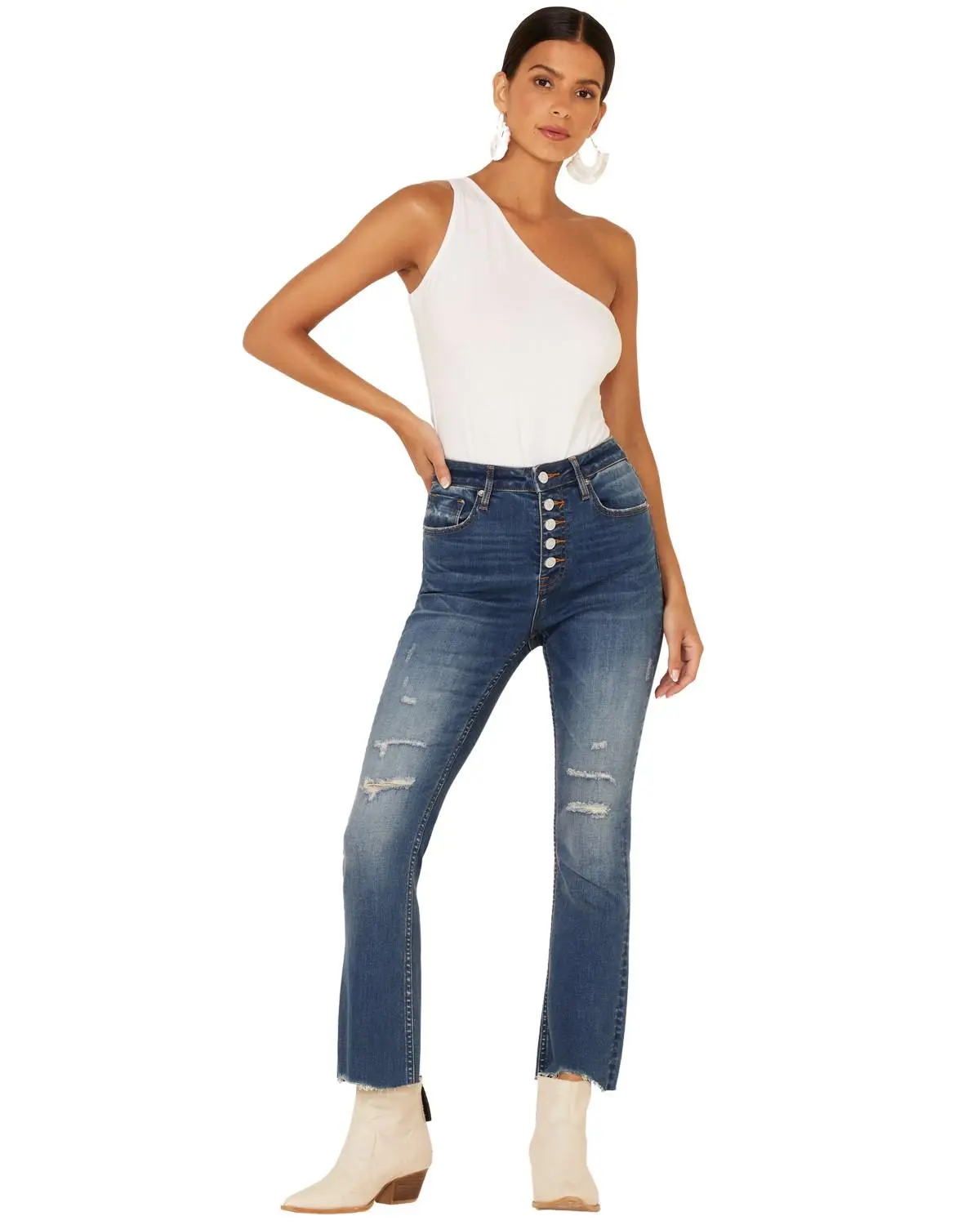 Vigoss Women's Vigoss High Rise Button Front Gwen Cropped Flare Jeans - Vc-P00138a