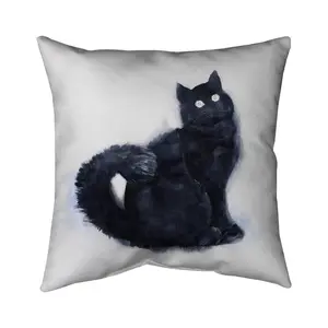 Begin Home Decor 5541-1616-AN422 16 x 16 in. Furry Black Watercolor Cat Pillow - Pet Bedroom Home Decor