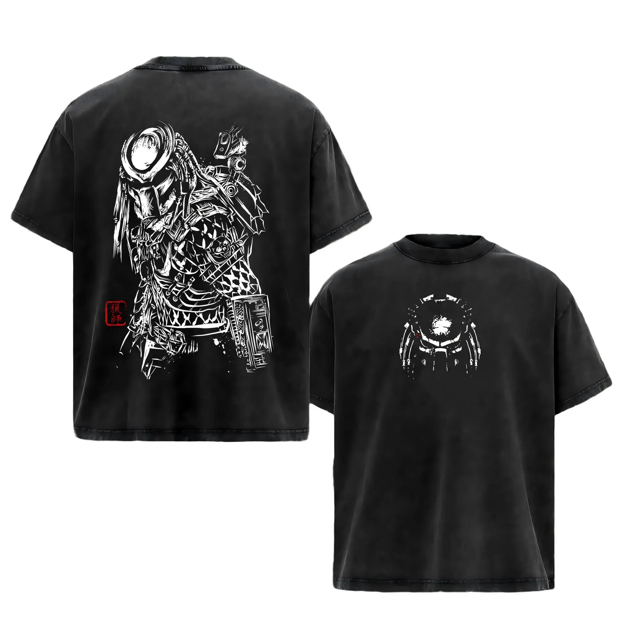 Predator – Alien vs. Predator Vintage T-Shirt Menswear Top Heavy Cotton Underwear Tee Washed Oversize Unisex Sci-Fi Movie Retro Graphic Tee Classic 90s Space Action Film Fans,Retro Grunge Predator Horror Sci-Fi Streetwear Graphic Tee