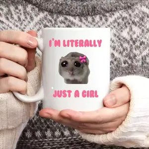  Recyclable White Ceramic Funny Mug - "Just A Girl", Cute Hamster, Gift
